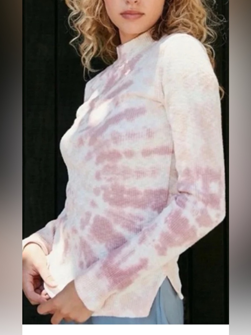 We the Free Free People Swirl Tee Tie Dye Mock Neck Rib Thermal Top | medium - Picture 1 of 8